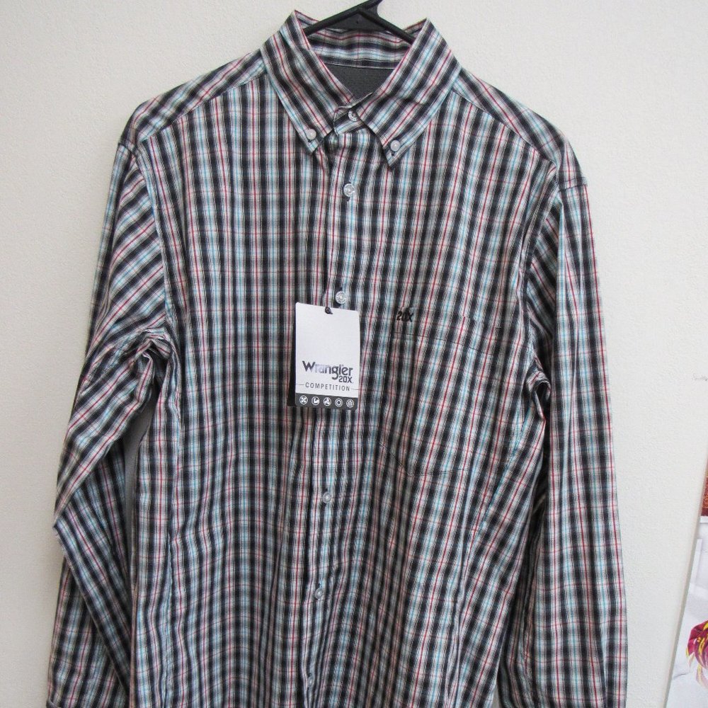 NWT Wrangler 20X Competition Multicolor Plaid Vented Long Sleeve Shirt Medium